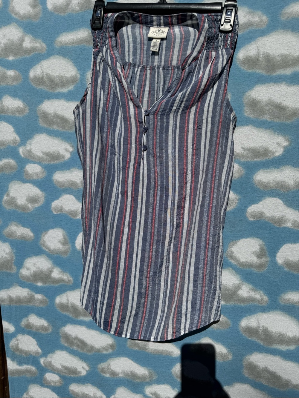 Olive & Oak Blue and White Striped Sleeveless Henley Tank